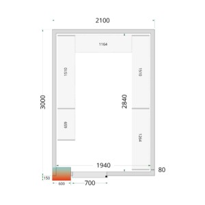 TEFCOLD CR 210x300x212 NF Koelcelpanelen 80 mm - zonder vloer - Afbeelding 1