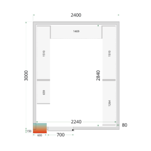 TEFCOLD CR 240x300x212 NF Koelcelpanelen 80 mm - zonder vloer - Afbeelding 1
