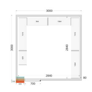 TEFCOLD CR 300x300x212 NF Koelcelpanelen 80 mm - zonder vloer - Afbeelding 1