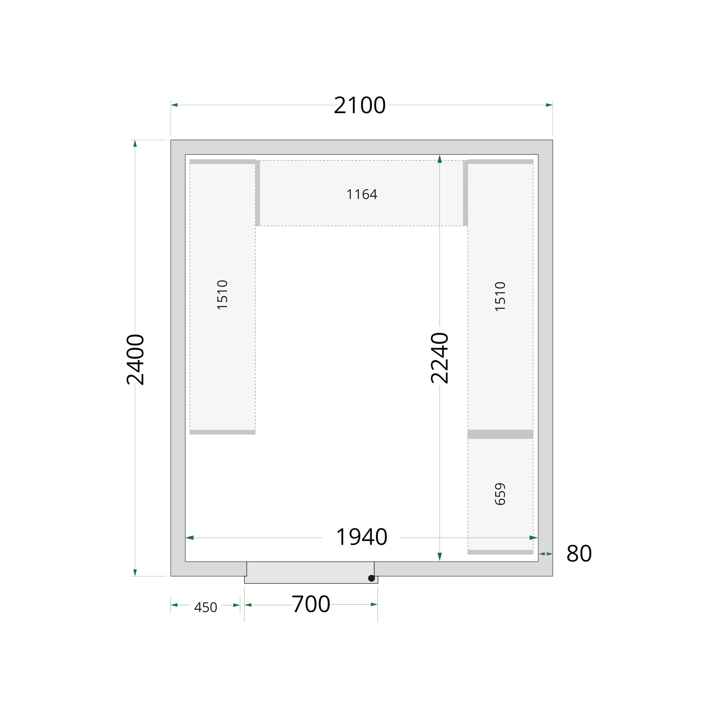 TEFCOLD CR 210x240x220 Koelcelpanelen 80 mm - Afbeelding 1